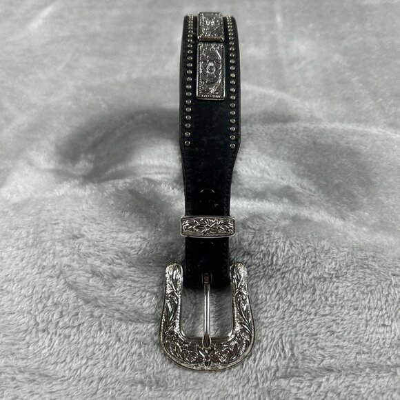 Nocona Belt Size 44 Black Silver Tone Concho's Vintage Leather Western Rodeo - Picture 8 of 8